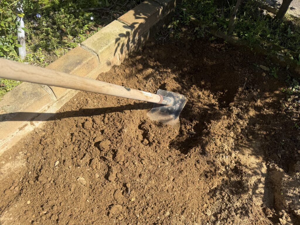 もう一度土を耕してフカフカにしている様子