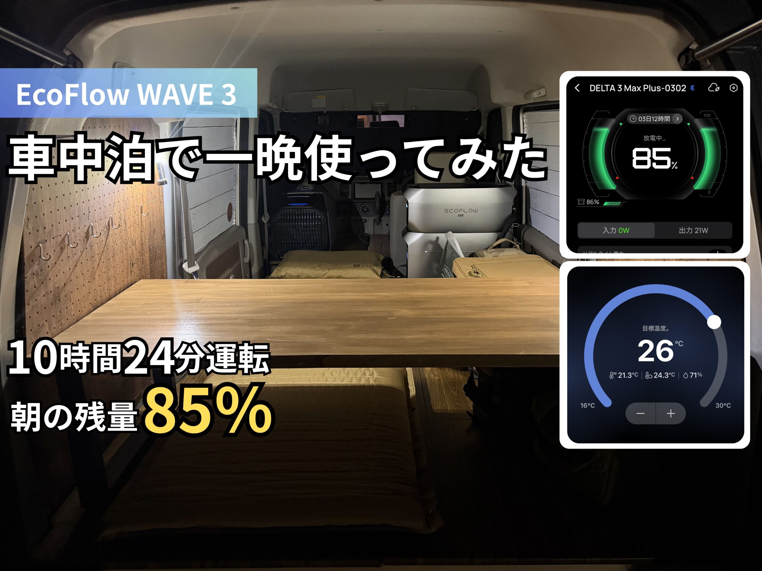 防災グッズ】【キャンプギア紹介】EcoFlow WAVE 3を6月の車中泊 