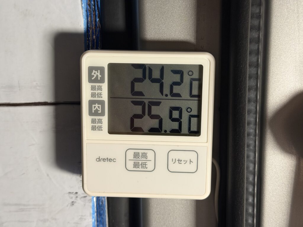 WAVE 3運転開始約24分後の外気温24.2℃と車内温度25.9℃